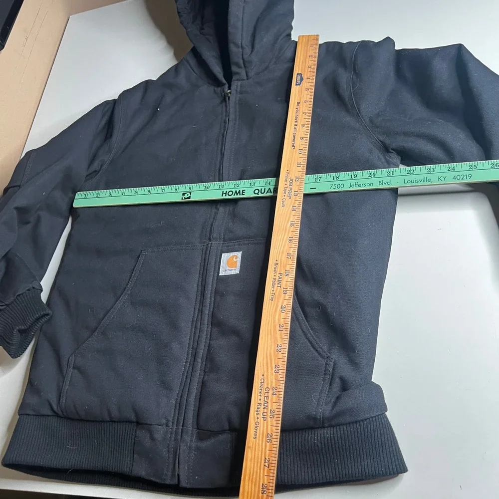 Carhartt Boys XL 18-20 Active Jacket Black Duck Canvas Quilted Lined Hooded Coat
